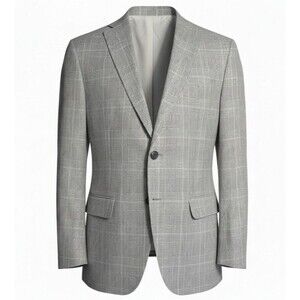 RALPH LAUREN Mens Blazer Sport Coat Two Button Jacket 48R LINEN Plaid Gray/Blue